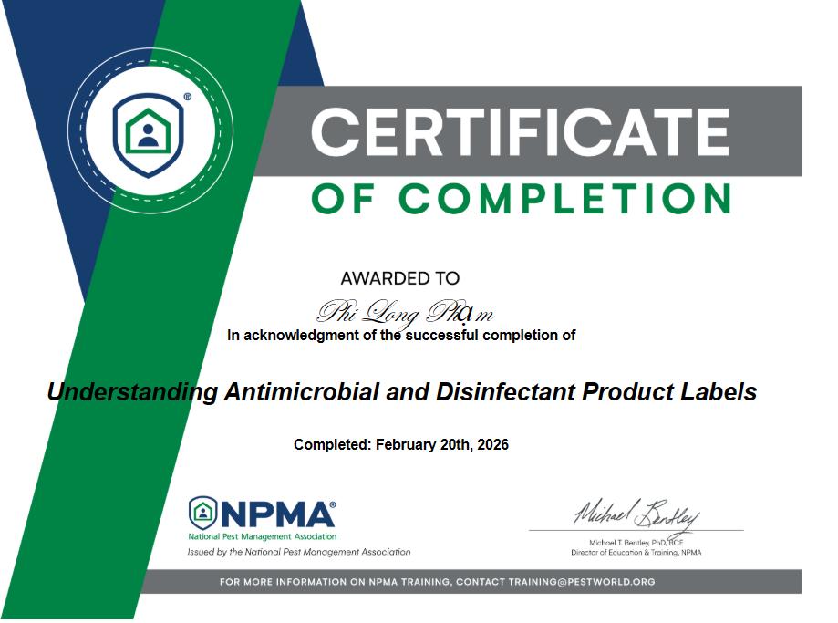 Chứng chỉ PestMaster 1